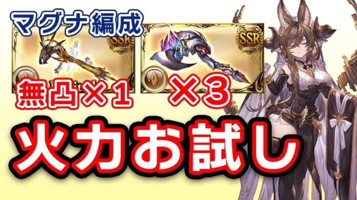 ガレヲン杖無凸を1本、ゴブロ斧３本のマグナ編成に入れて火力をお試ししました！防御値１５